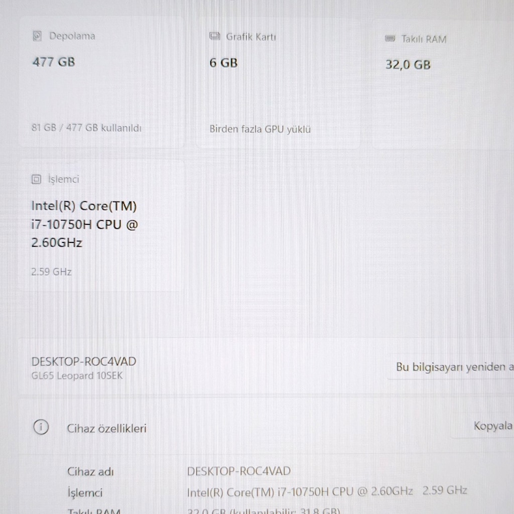 MSI LEOPARD / 32 RAM / RTX2060 / 500 SSD / İ7 İŞLEMCİ / 144 HZ EKRAN - 7