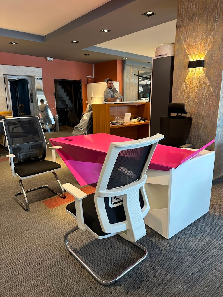 KLAS OFİS ÜSKÜDAR 90x210 PEMBE LAKE L MÜDÜR MASASI İKİNCİ EL - 3