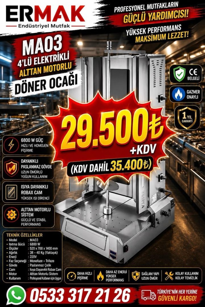 REMTA MA03 – 4’LÜ ELEKTRİKLİ ALTTAN MOTORLU DÖNER OCAĞI - 3