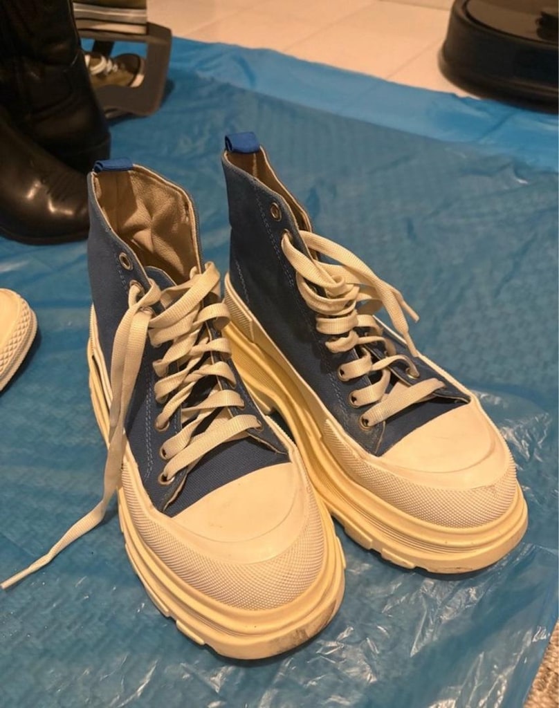 Mavi Bağcıklı Yüksek Bilekli Sneaker - 2