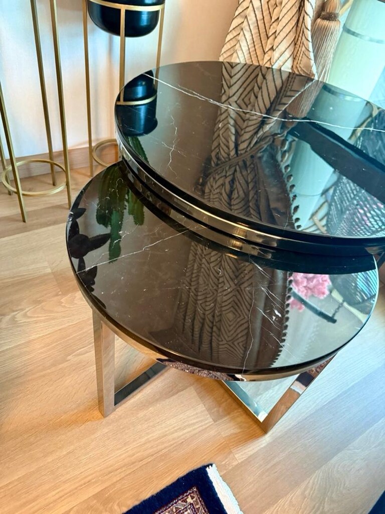 Alexander Black Gerçek Mermer Orta Sehpa Takımı - 4