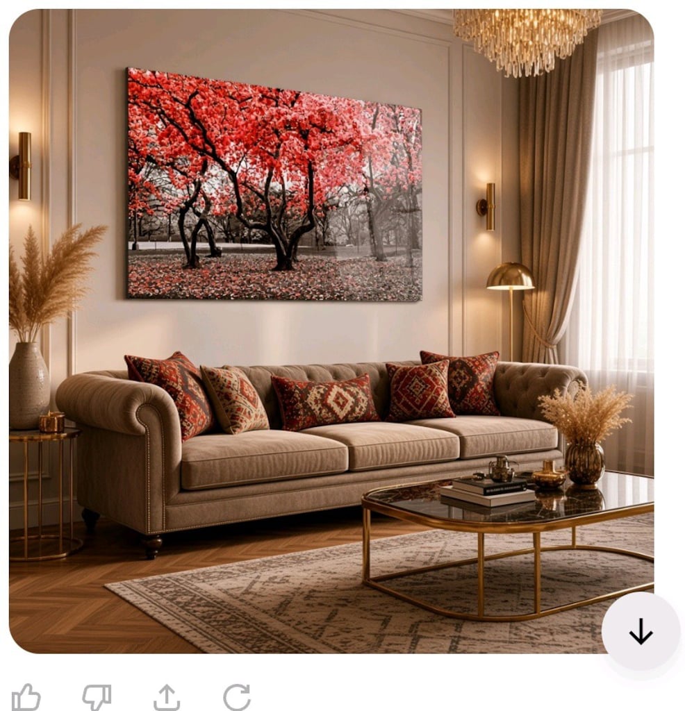 Kırmızı Çiçekli Ağaç Manzarası – Dekoratif Temperli Cam Tablo - 2