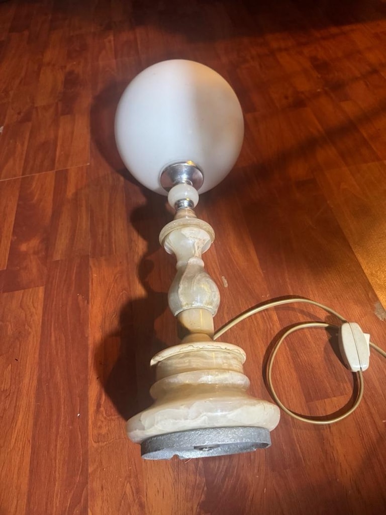 Vintage Mermer Gövdeli Cam Küre Abajur / Masa lambası - 10