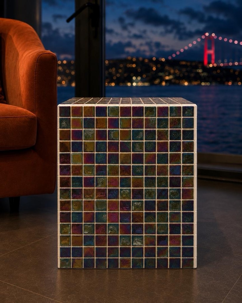 45×45 cm Özel Tasarım Seramik Mozaik Küp Sehpa - 3