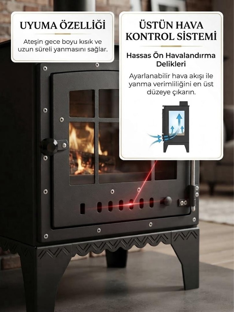 !!ŞÖMİNE TİPİ CAMLI UYUYAN SOBA - 5