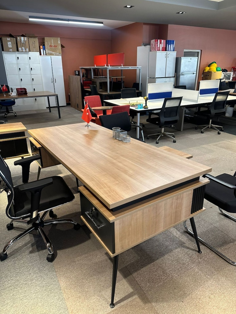 KLAS OFİS ÜSKÜDAR 200x90 cm MEŞE YÖNETİCİ TAKIMI SIFIR - 4