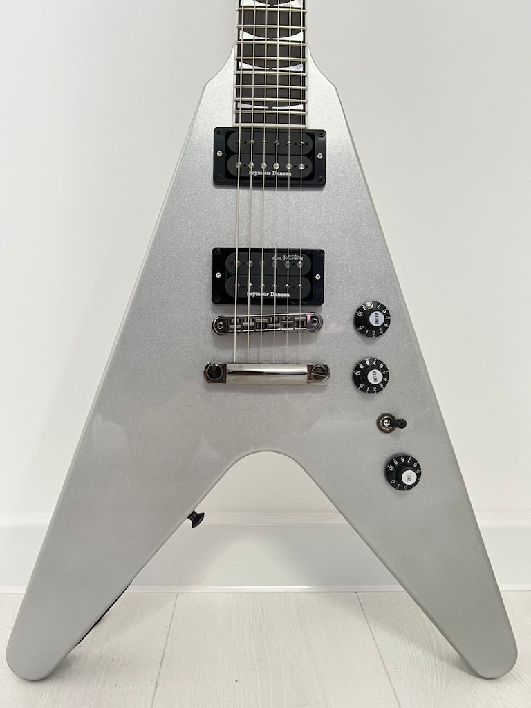 Gibson Dave Mustaine Flying V EXP Elektro Gitar Silver Metallic USA - 2