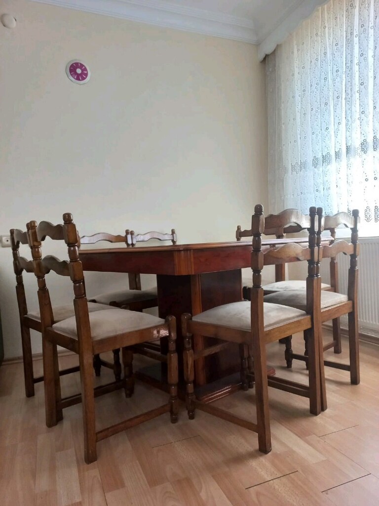 CEVİZ RENGİ 12 KİŞİLİK YEMEK MASASI 8 ADET AHŞAP SANDALYE - 5