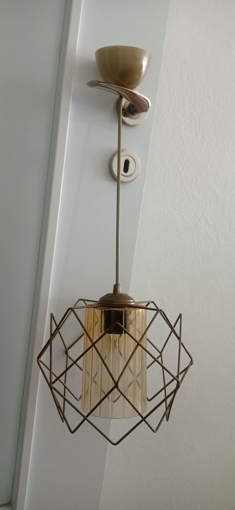 Gold Kafesli Tekli Sarkıt Avize - Akrilik Amber Bal Rengi - Modern - 4