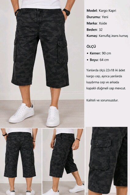 Erkek Kamuflaj Denim Kargo Kapri - Açıklamayı okuyun lütfen