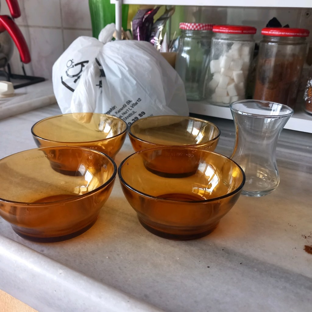 vintage cezezlik sözlük 4 lu kase amber rengi - 3