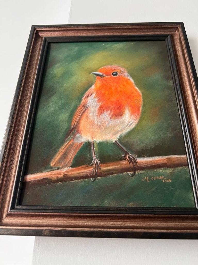 Orijinal Soft Pastel Kızılgerdan (Robin) Kuşu Tablosu 18x24 cm El Yapı - 3