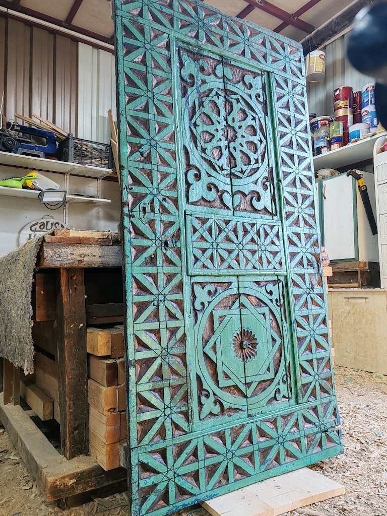 tamamı el oyması eski ahşap kapı 160/80 - 5