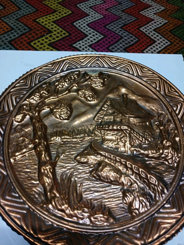 antika bakır kabartmalı tabak - 3