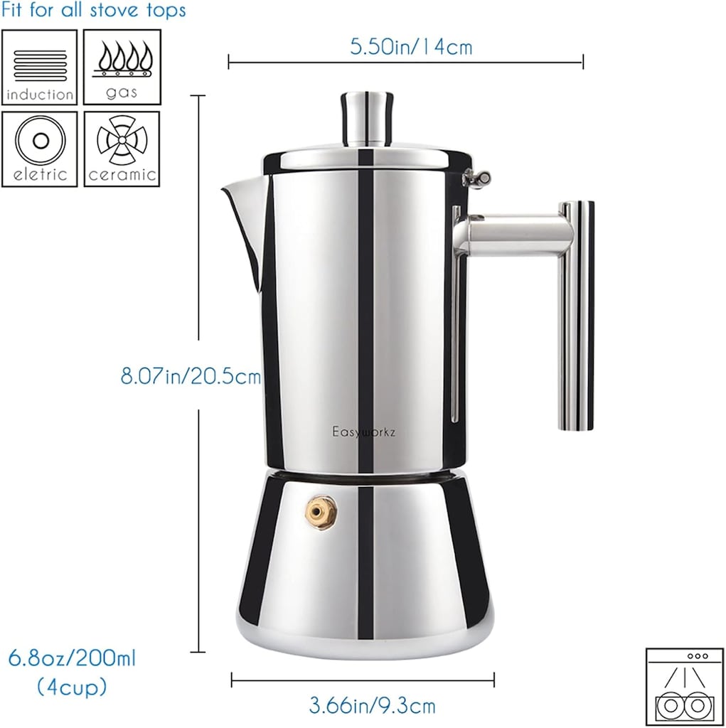 EASYWORKZ DIEGO 200 ML / 4 CUP PASLANMAZ ÇELİK MOKA POT - 6