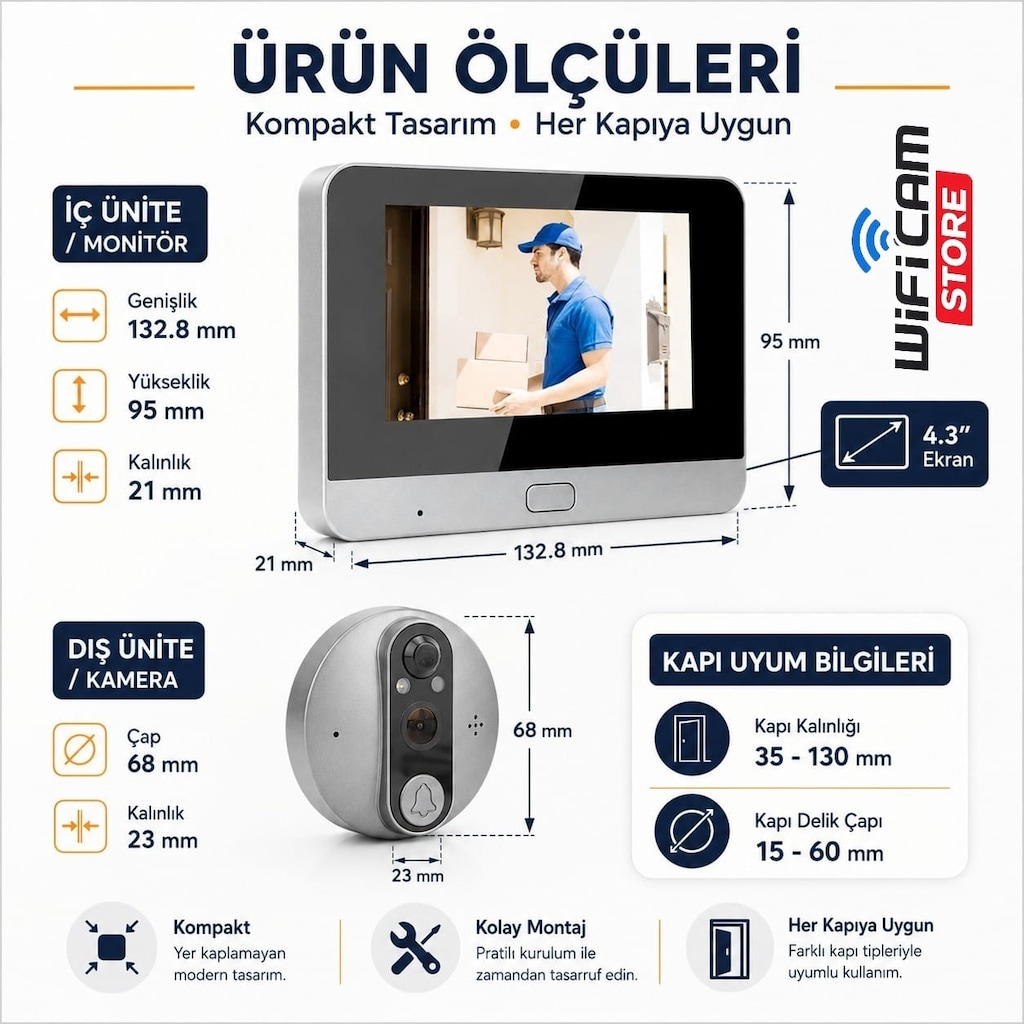Tuya Smart Ekranlı Akıllı Kapı Dürbün Kamerası - 4