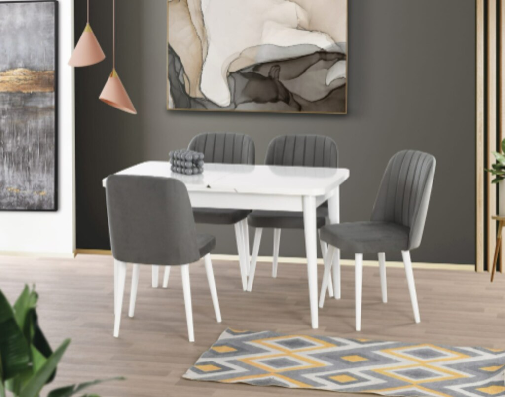 Uyar Beyaz 4 Adet Havuz Salon Sandalye 75*130+30 Kelebek Açılır Masa T