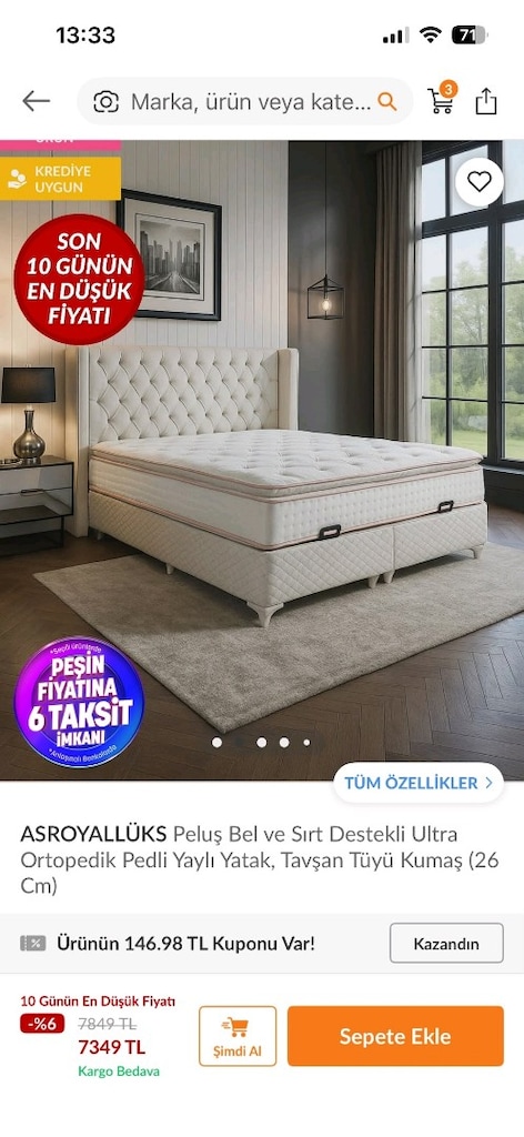ASROYALLÜKS Peluş Bel ve Sirt Destk. Ultra Ortopedik Pedli Yaylı YATAK - 4