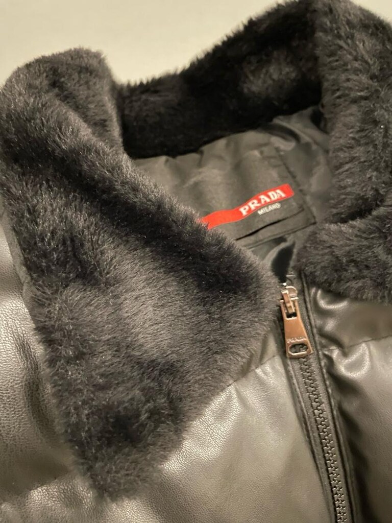 Prada Suni Deri Mont, L Beden, Kürk Yaka Detaylı - 4