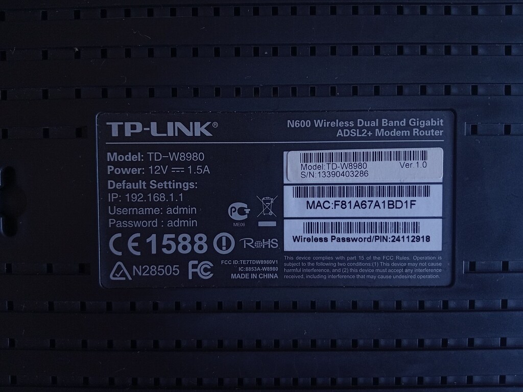 TP-Link N600 Wireless Dual Band Gigabit ADSL2+ Modem Router (TD-W8980) - 8
