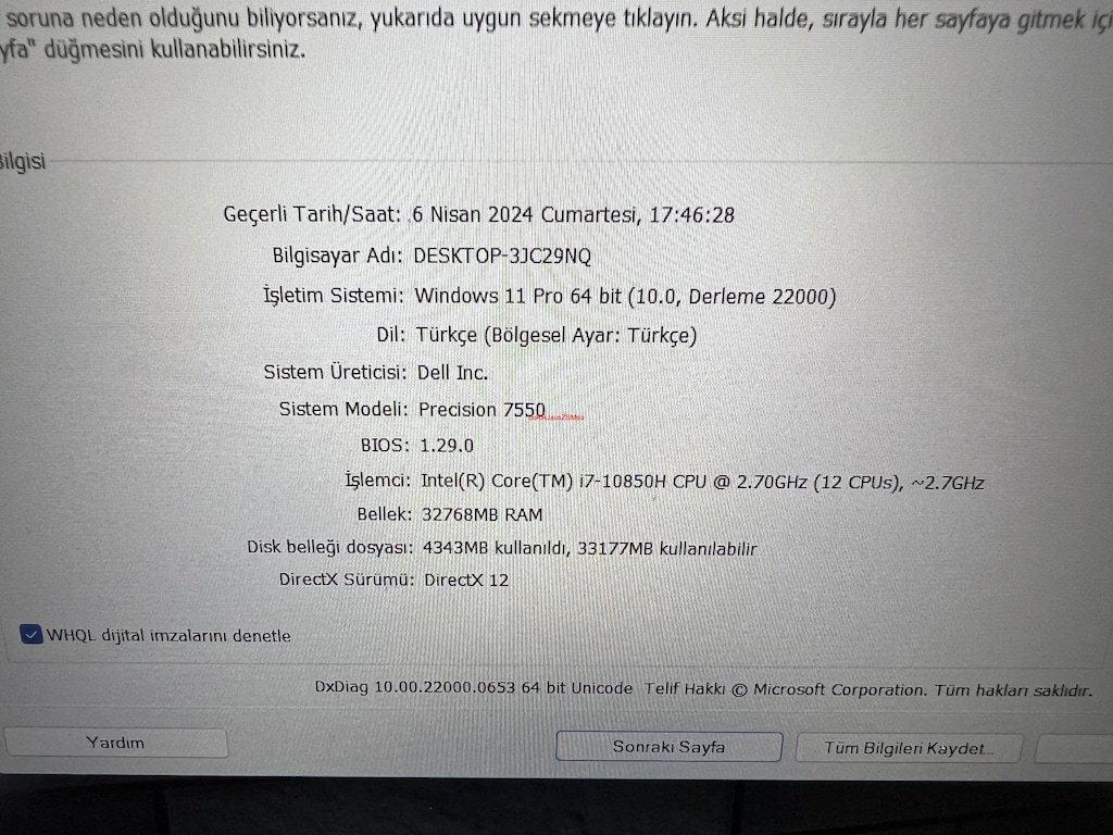 DELL PRECISION İ7 10. NESİL 32 GB RAM 512 M2SSD RTX 3000 - 7