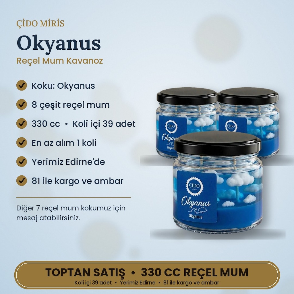 ÇİDO MİRİS OKYANUS KOKULU KAVANOZ MUM 330CC SIFIR - 2