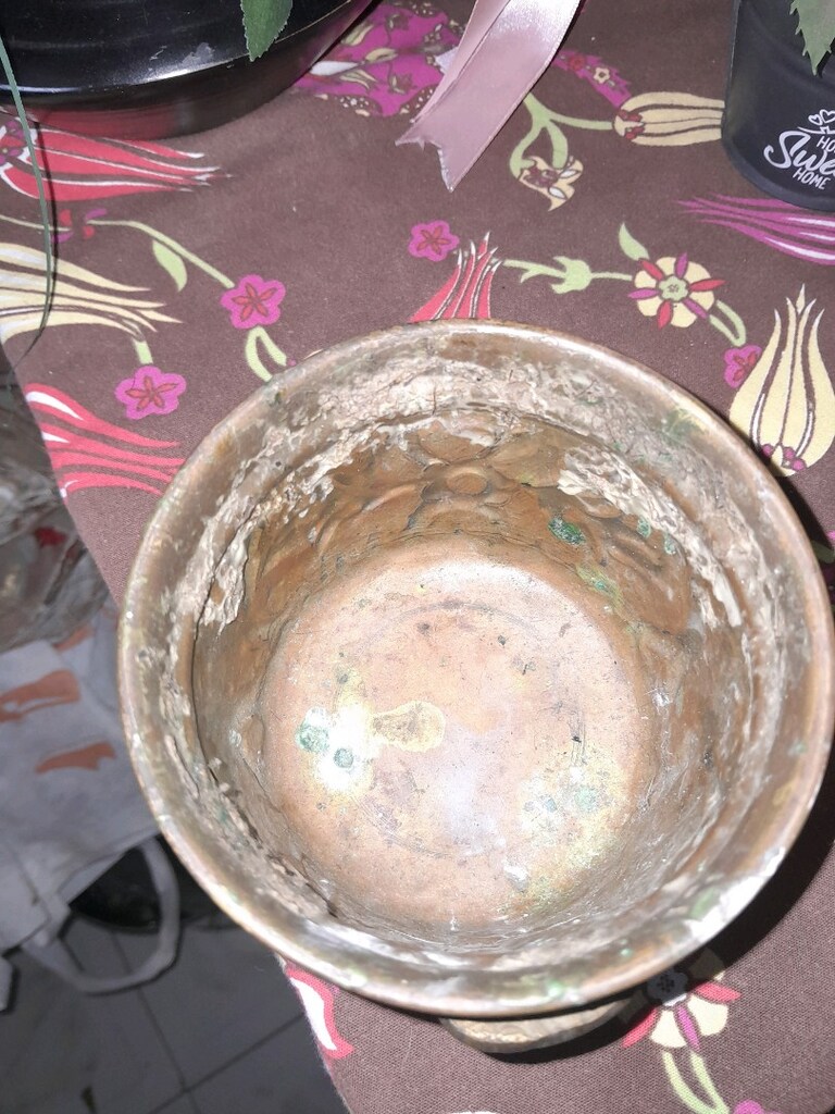 antika bakır 3 ayaklı minik saksı - 5