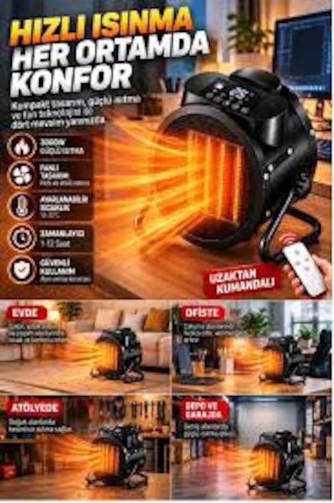 3000W Uzaktan Kumandalı Dijital Fanlı Isıtıcı - 45 m2 Etkili Alan - 2