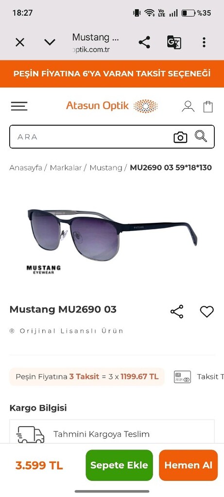 Mustang erkek güneş gözlüğü