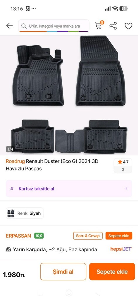 Roadrug Renault Duster ECO G 2025 3D Havuzlu Paspas - 6