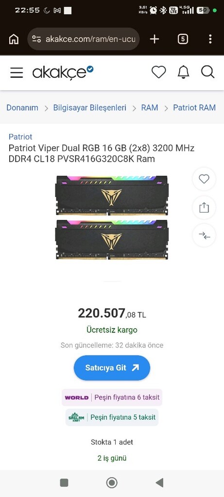 PATRİOT 16 GB (8+8) 3200 MHZ RAM - 2