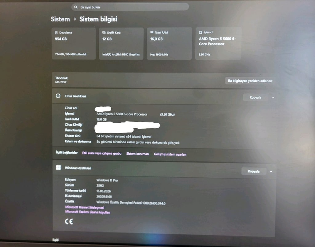 Ryzen 5 5600 + Intel Arc B580 12GB | 16GB RAM | 1TB SSD Oyun/Ofis Kasa - 8