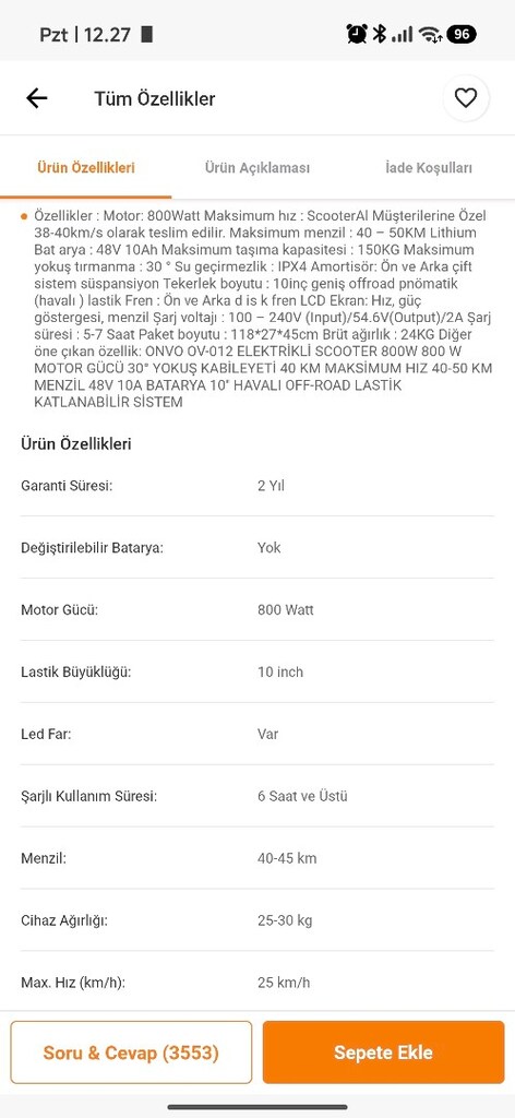 Elektrikli Scooter (ONVO marka) - 8