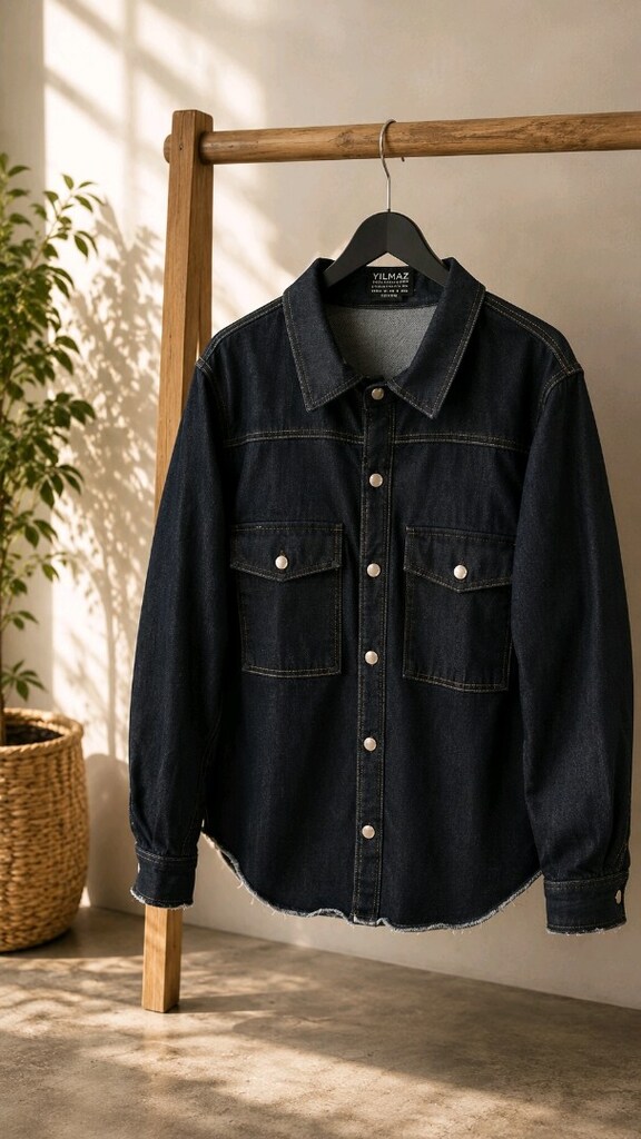Özel Tasarım Koyu Lacivert Denim Ceket / Gömlek Ceket