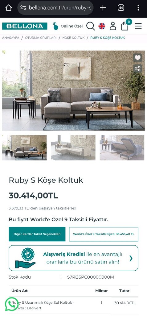 ACİLL BELLONA RUBY S SIFIR AYARINDA L KOLTUK SAĞ KÖŞE TAKIMI - 5