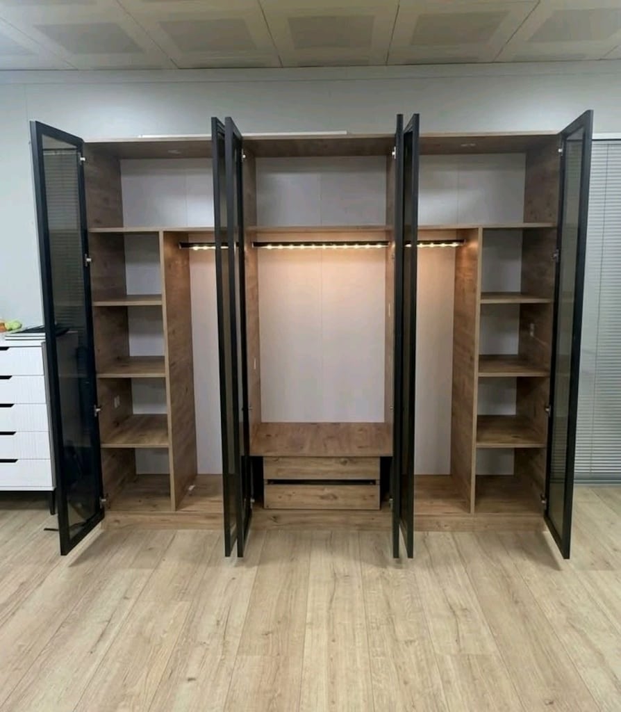 6 kapaklı gardırop elbise dolabı6 kapak Atlantik çam Reflekste cam - 4