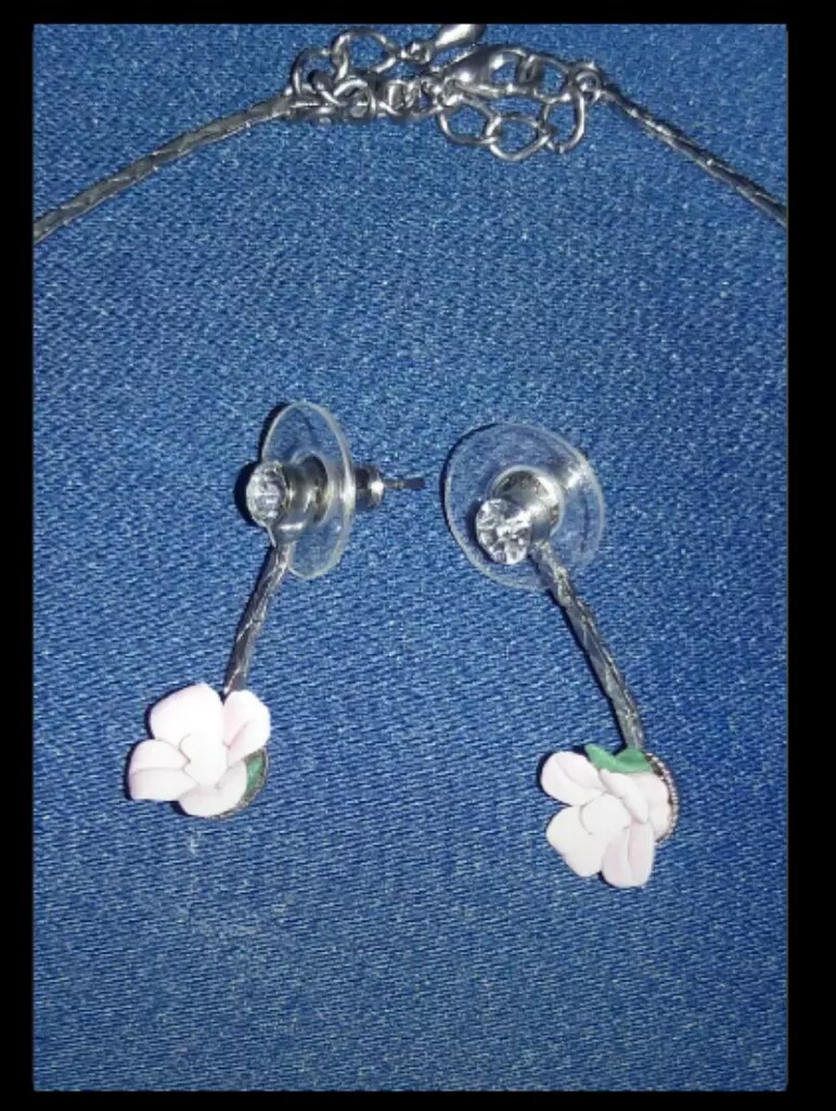 Çiçekli Kolye Küpe Set - 7
