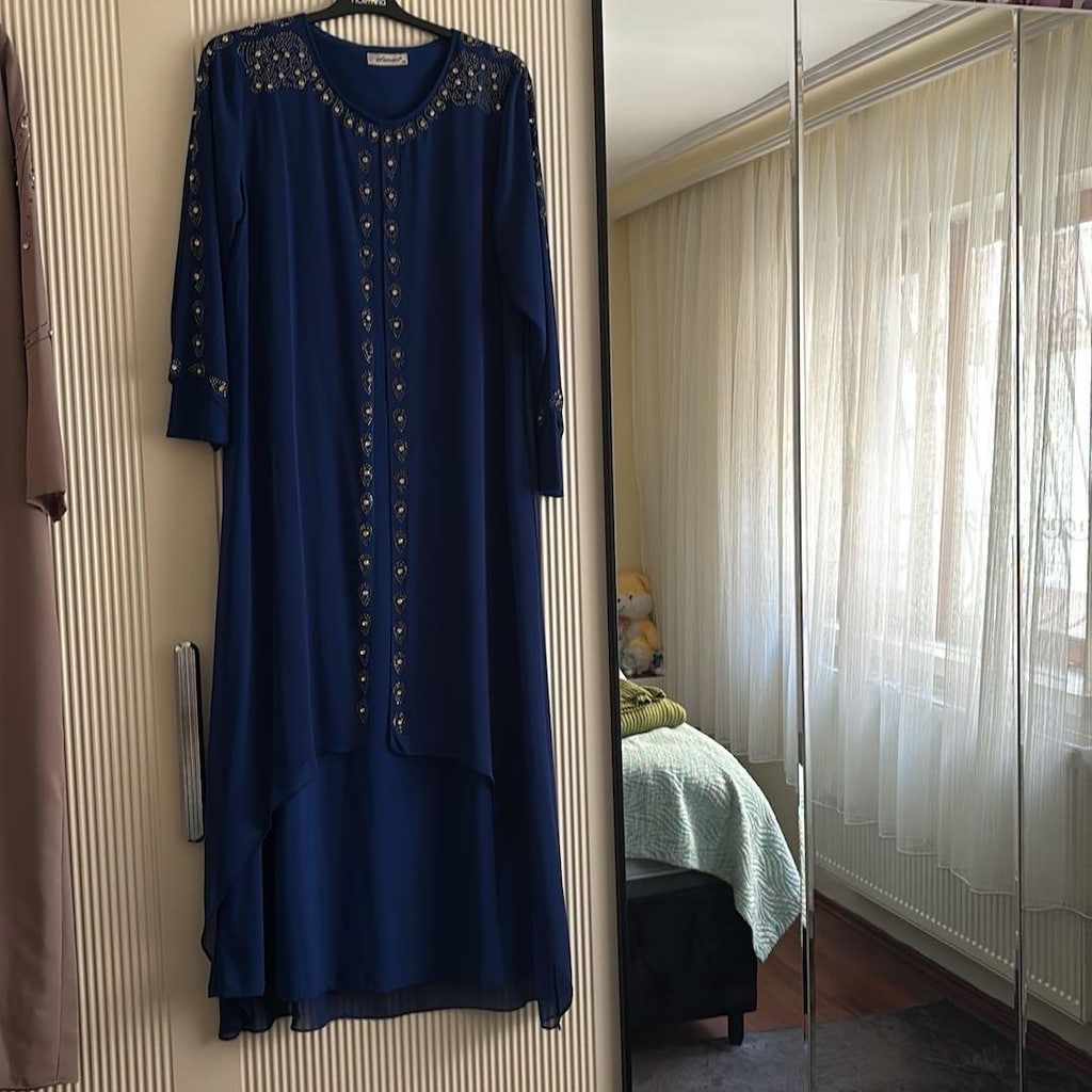 mavi taşlı tesettür abiye - 3