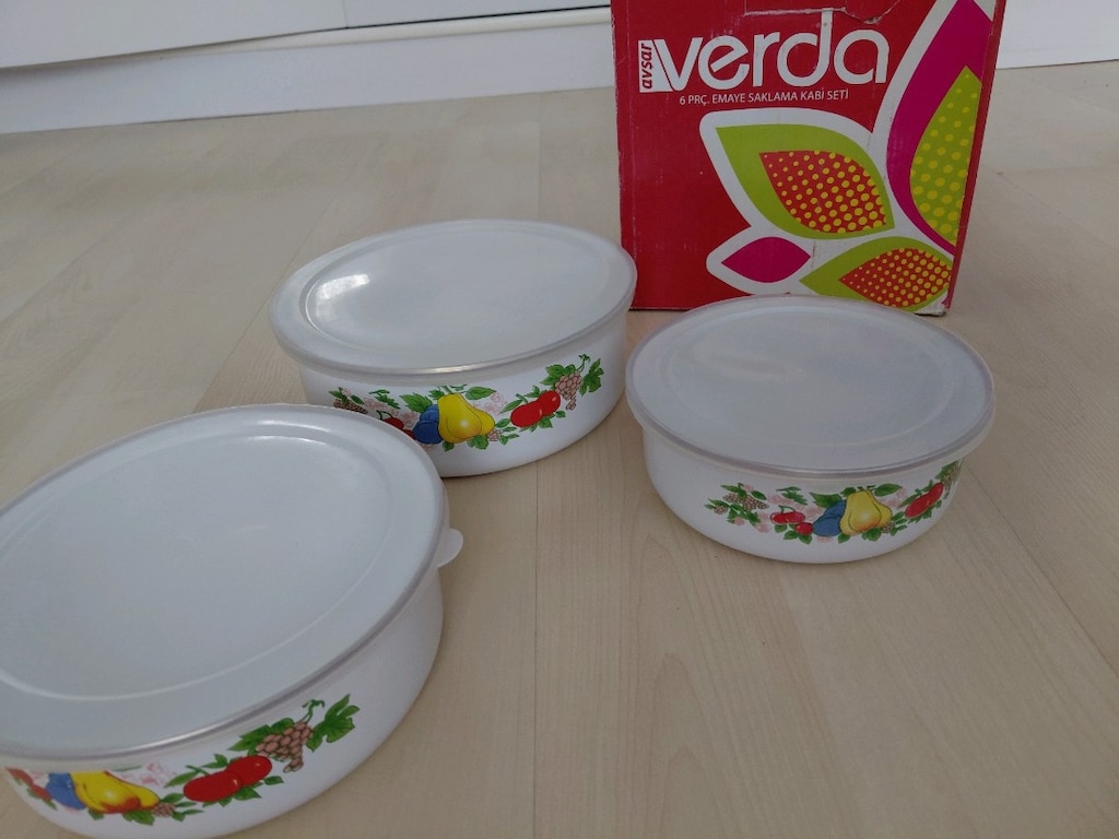 Sıfır Kutulu Avşar Verda 3'lü Emaye Saklama Kabı Seti (14-16-18 cm) - 2