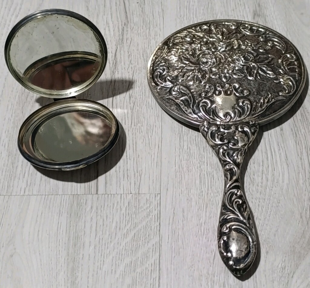 900 Ayar Gümüş Gül Kabartmalı Antika Makyaj Seti - 3
