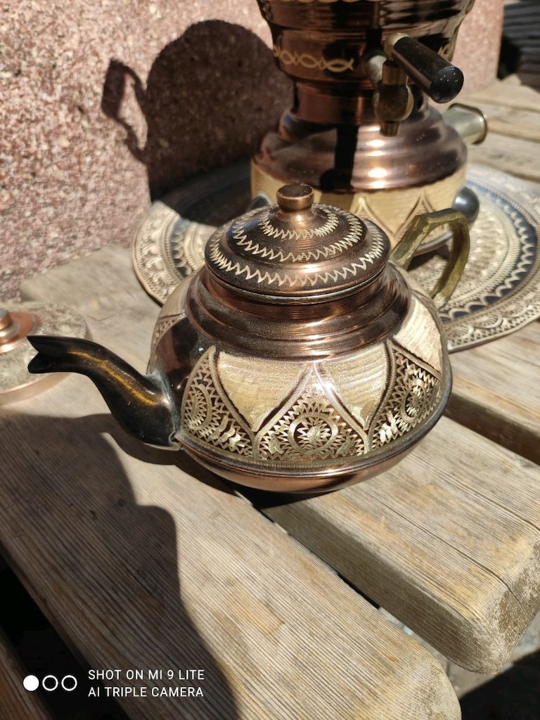 SIFIR - Hiç Kullanılmamış El İşçiliği Antika Elektrikli Bakır Semaver - 3