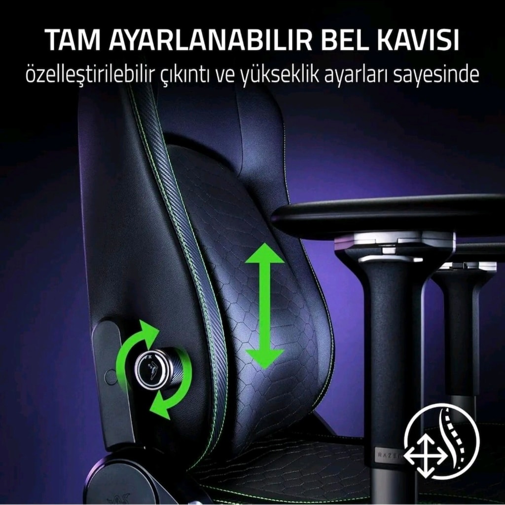 RAZER ISKUR V2 SİYAH YEŞİL (6D adaptif bel destekli) OYUNCU KOLTUĞU - 6