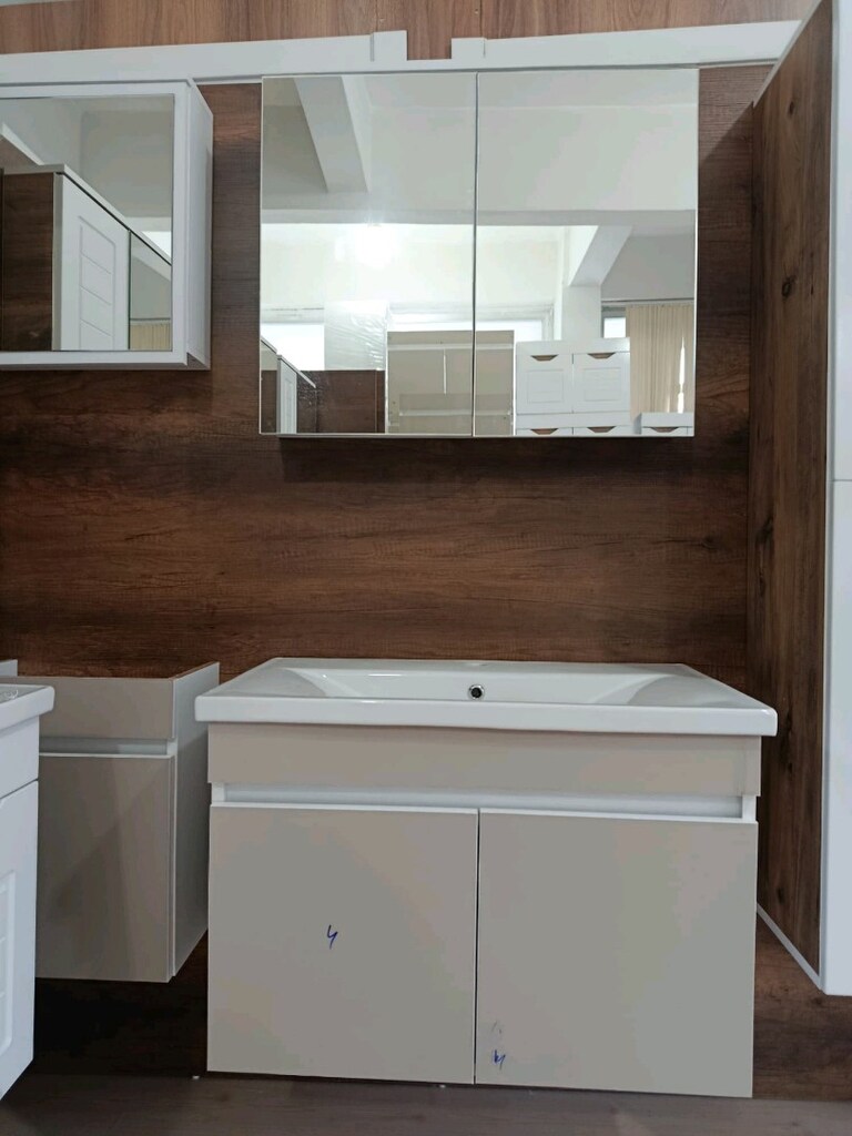 DUVARA ASMALI MDF&BALON KAPAK BANYO DOLABI &LETLI AYNALI BANYO DOLABI - 8