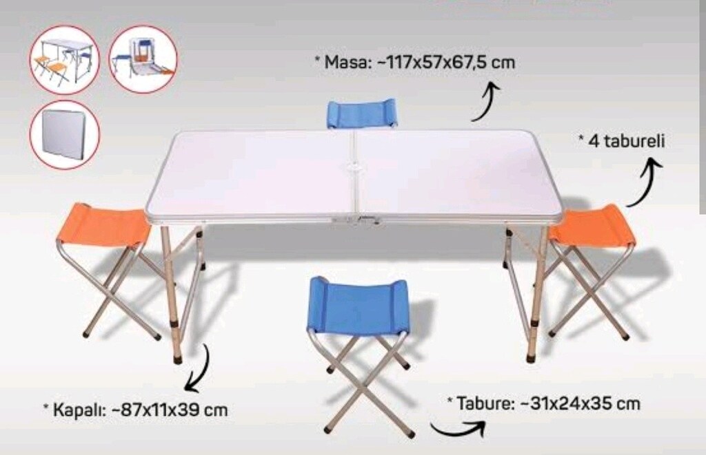 kamp masası 4 taburesi taşınabilir cantalı - 7