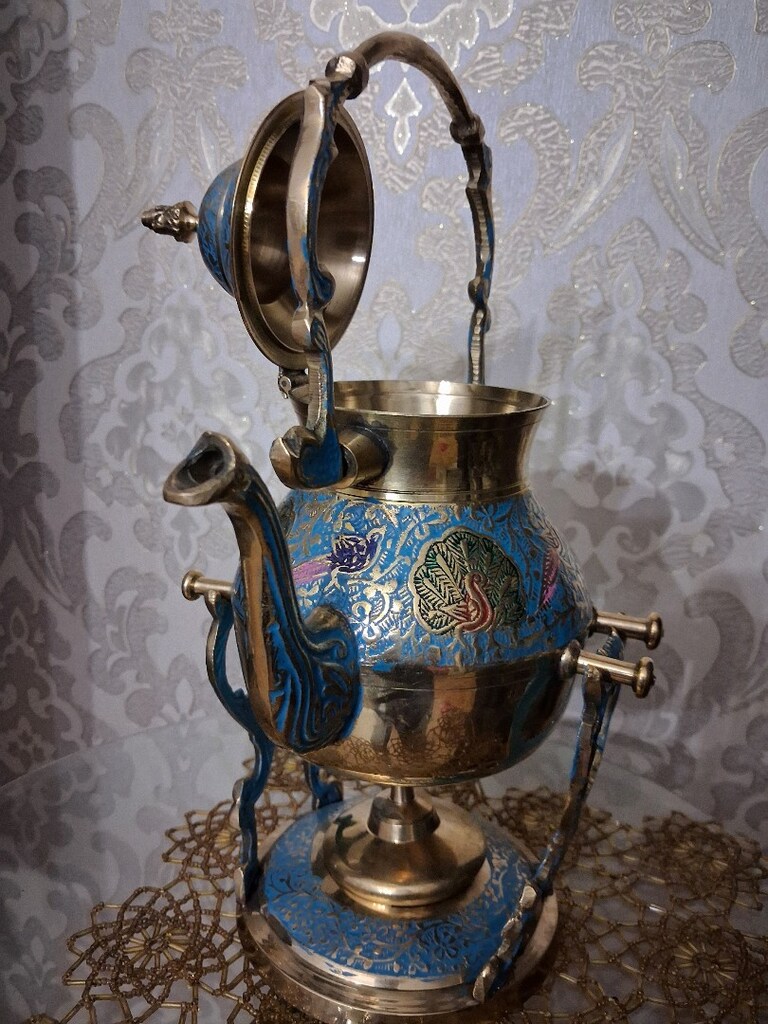 iran işi pirinç işlemeli çaydanlık - 3