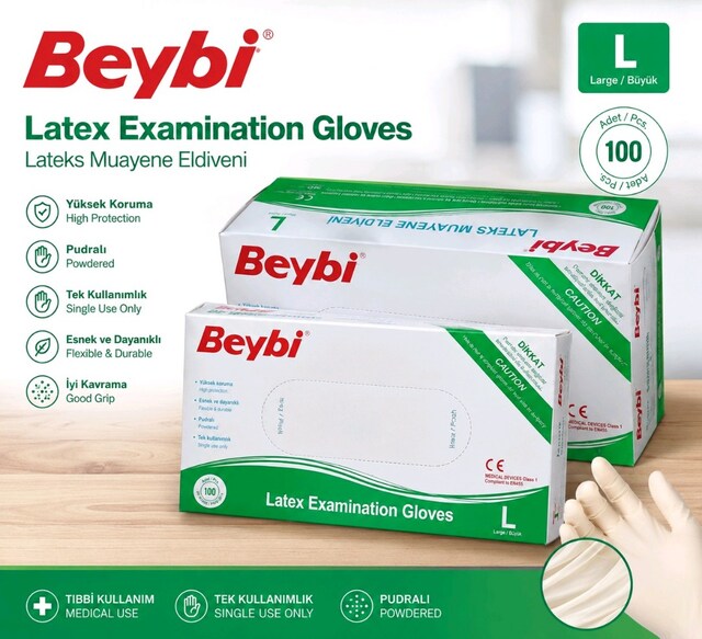 BEYBİ LATEKS MUAYENE ELDİVENİ – L-M-S-BEDEN (100 ADET) BEYAZ