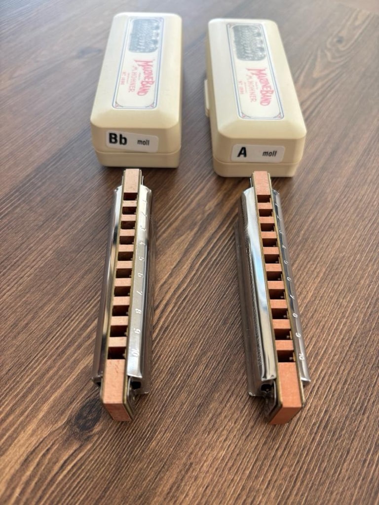 2 Adet Hohner Marine Band Mızıka – A Moll & Bb Moll – Orijinal Kutulu - 4