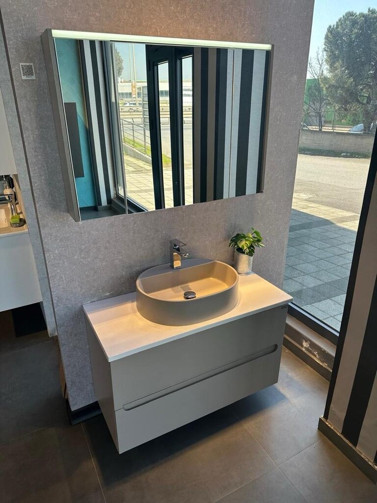 Smart 100 Çanaklı Kumsal Lake Banyo Mobilya Seti (Su Geçirmez Tezgah) - 3