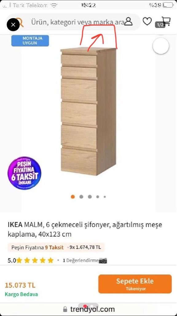 ıkea 6 çekmeceli şifonyer çok az kullanıldı sağlam temizAKBÜKKUMKENTTE - 2
