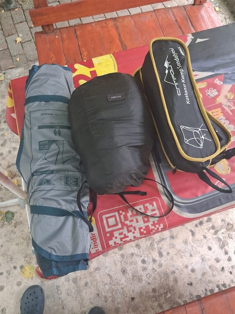 kamp seti , çadır şişme yatak uyku tulumu hamak sandalye çanta - 9